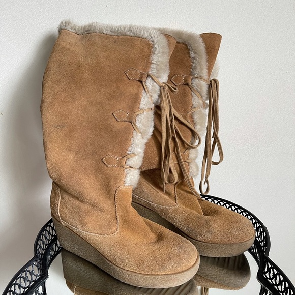 Michael Kors| Women Size 7| Suede Camel Wedge Boots - Picture 1 of 3